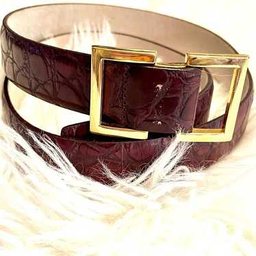 Vintage Unisex Burgundy Crocodile Genuine Leather 