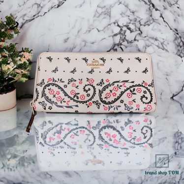 coach, coach, long wallet, wallet, white, floral p