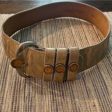 VINTAGE Streets Ahead Boho Leather Wide Clock Belt