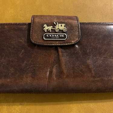 Vintage Coach Madison Brown & Pink Leather Wallet… - image 1