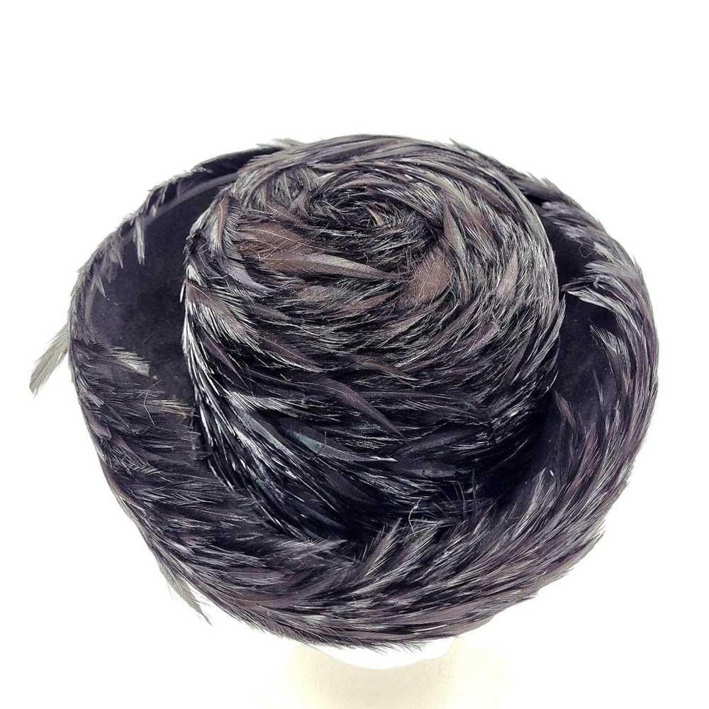 Gertrude Vintage Blue Black Felt All Over feather… - image 1