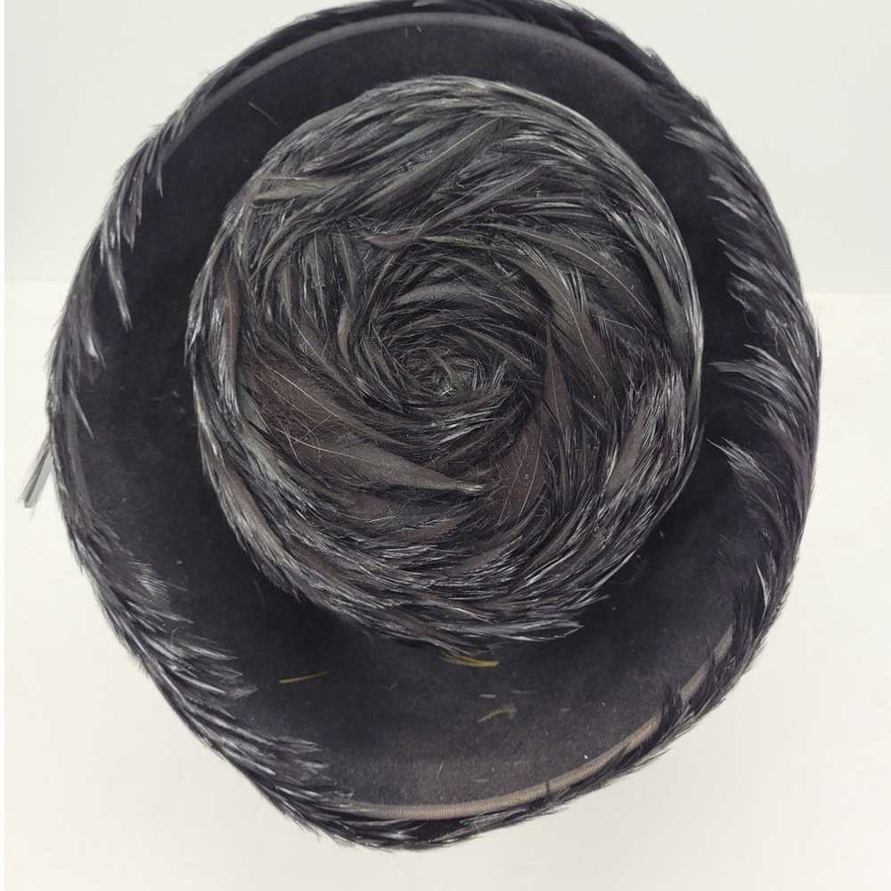 Gertrude Vintage Blue Black Felt All Over feather… - image 3