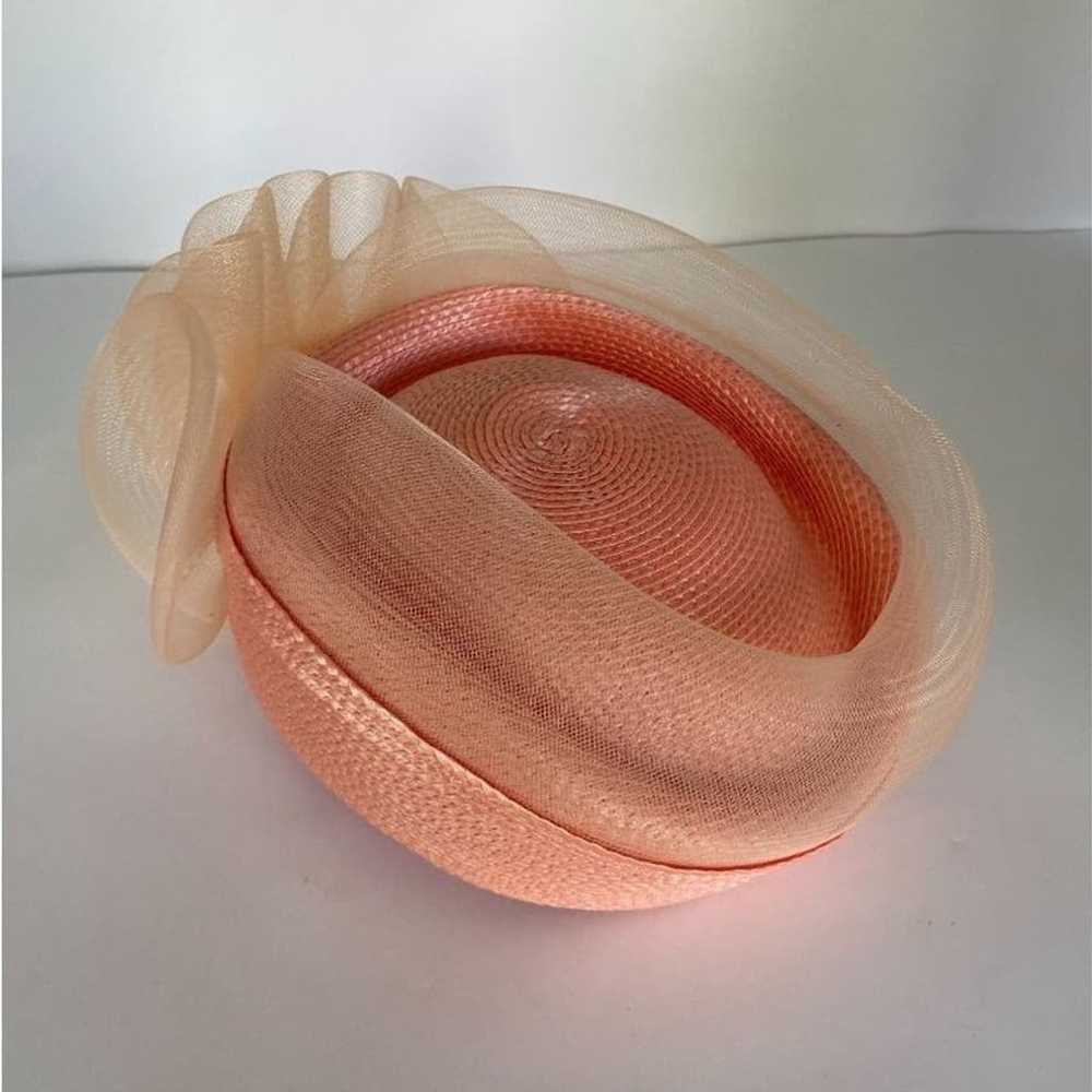 Pink Vintage Pillbox Style Straw Like Hat with Ne… - image 1