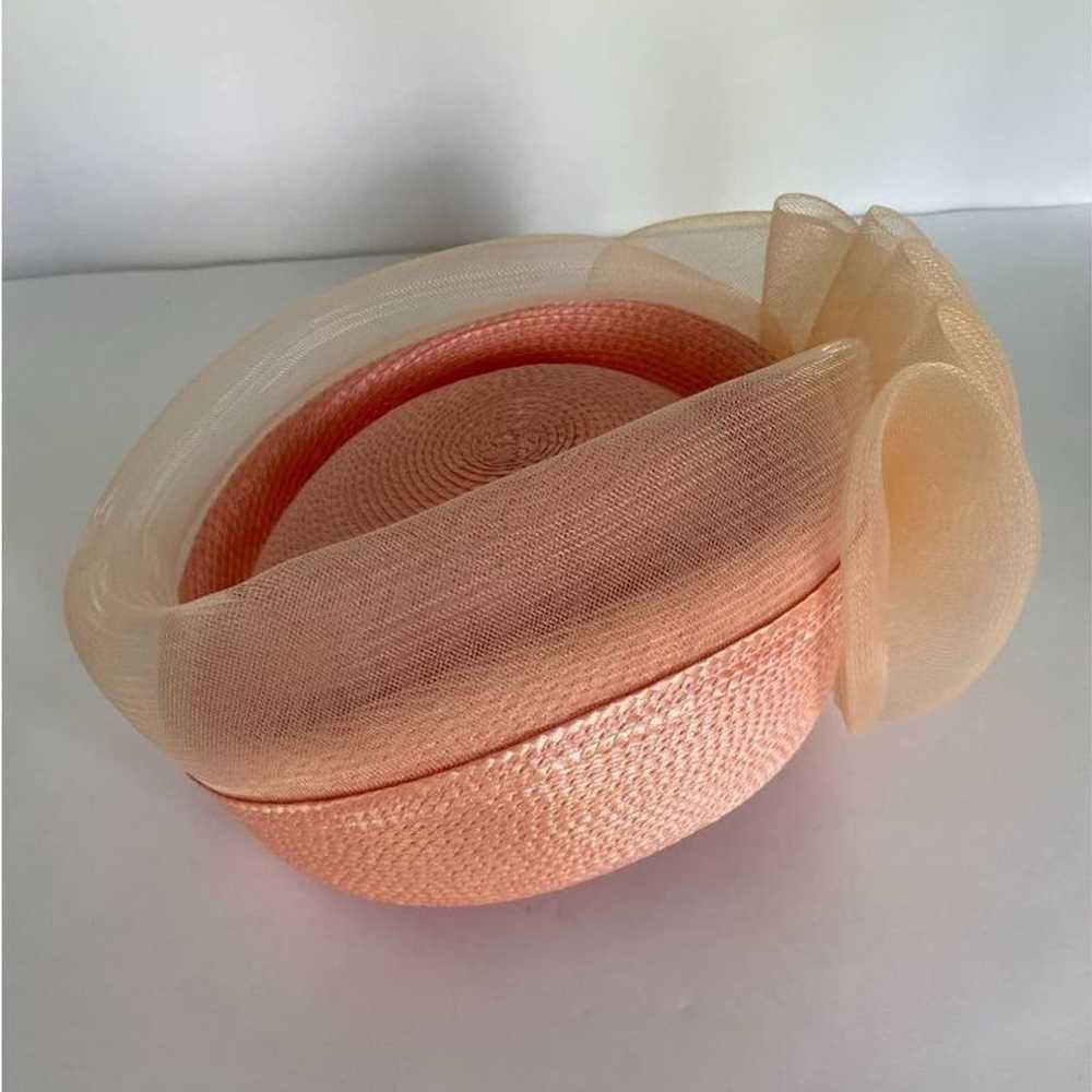 Pink Vintage Pillbox Style Straw Like Hat with Ne… - image 2