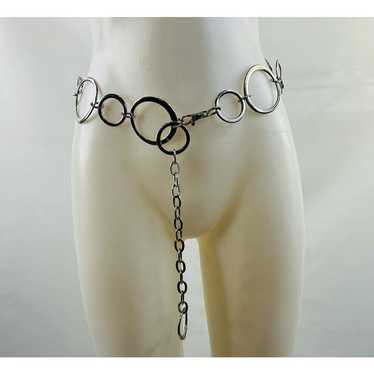 VTG Y2K Metal Round Circle Silver Chain Belt Adju… - image 1