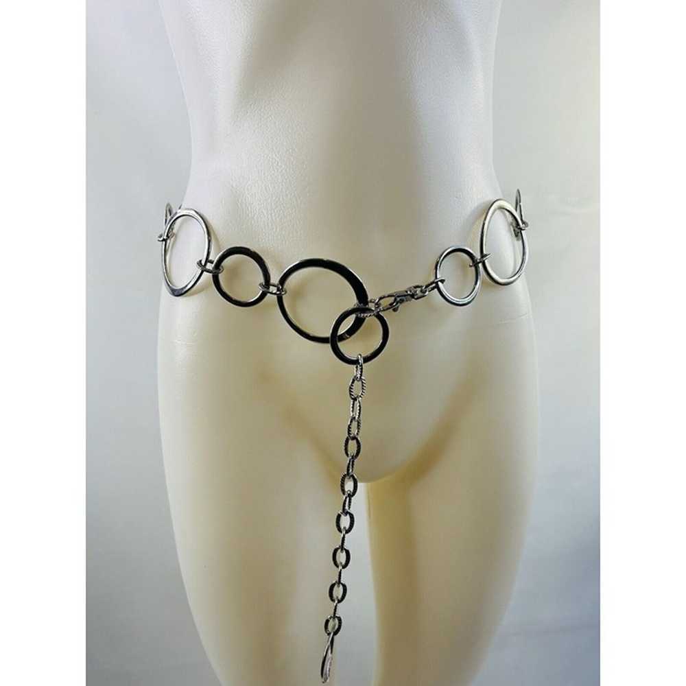 VTG Y2K Metal Round Circle Silver Chain Belt Adju… - image 4