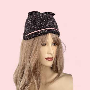 Vintage 1940s Women's Black & Pink Wool Capulet H… - image 1