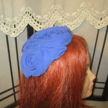 vintage Hattie Carnegie royal blue silk floral ha… - image 1