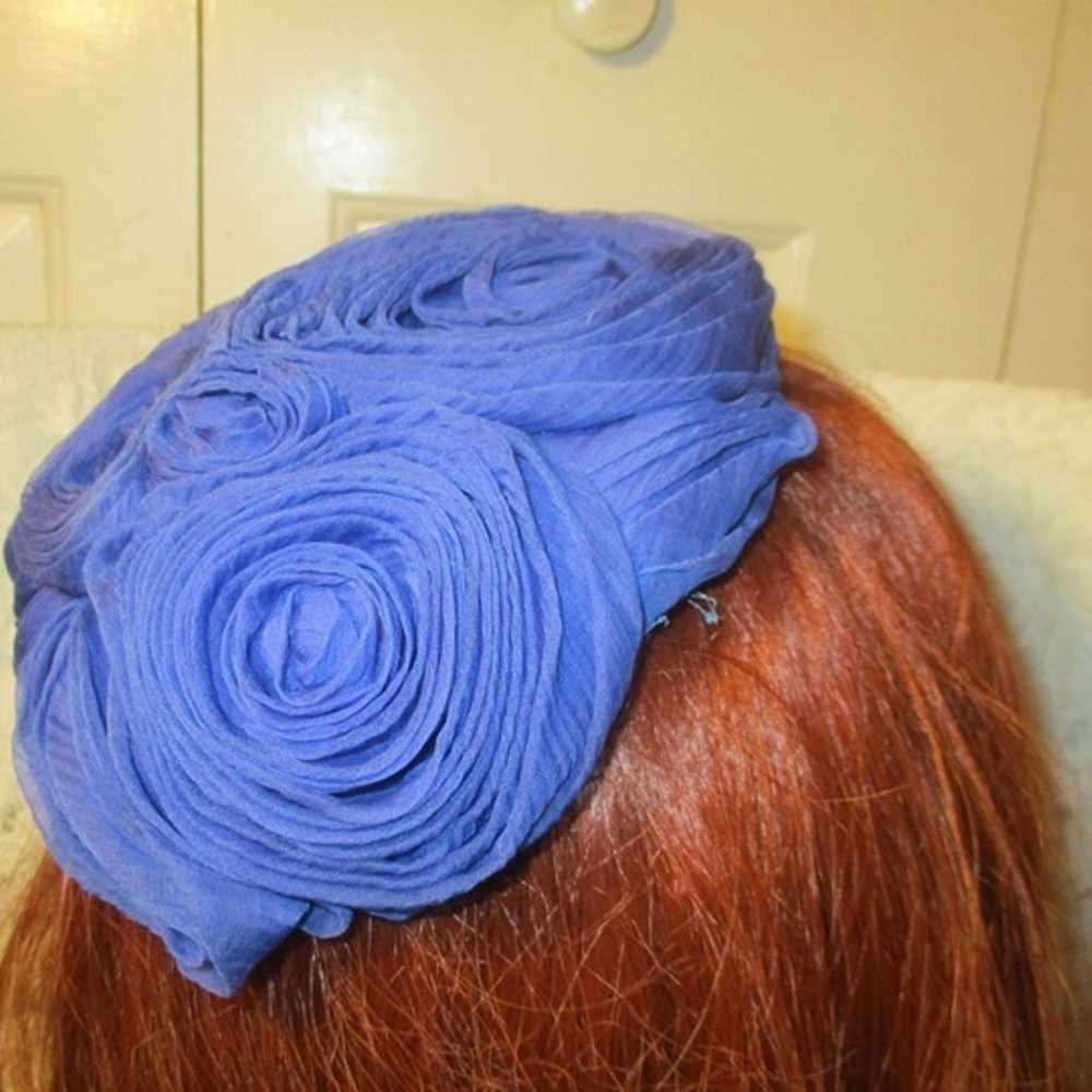 vintage Hattie Carnegie royal blue silk floral ha… - image 2