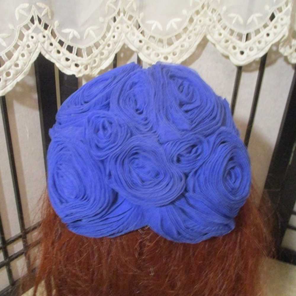 vintage Hattie Carnegie royal blue silk floral ha… - image 3