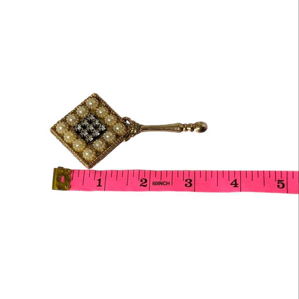 Vintage Folding Mirror Comb Set MOP Pearls & Rhin… - image 5