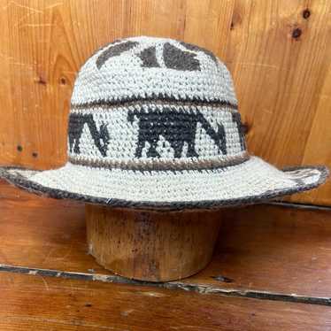 ALPACA WOOL Knit Hat Western Wide Brim Hat Handma… - image 1