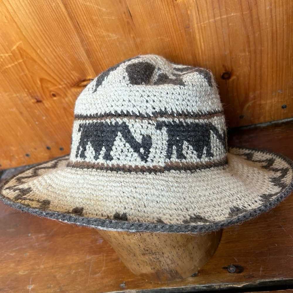 ALPACA WOOL Knit Hat Western Wide Brim Hat Handma… - image 2