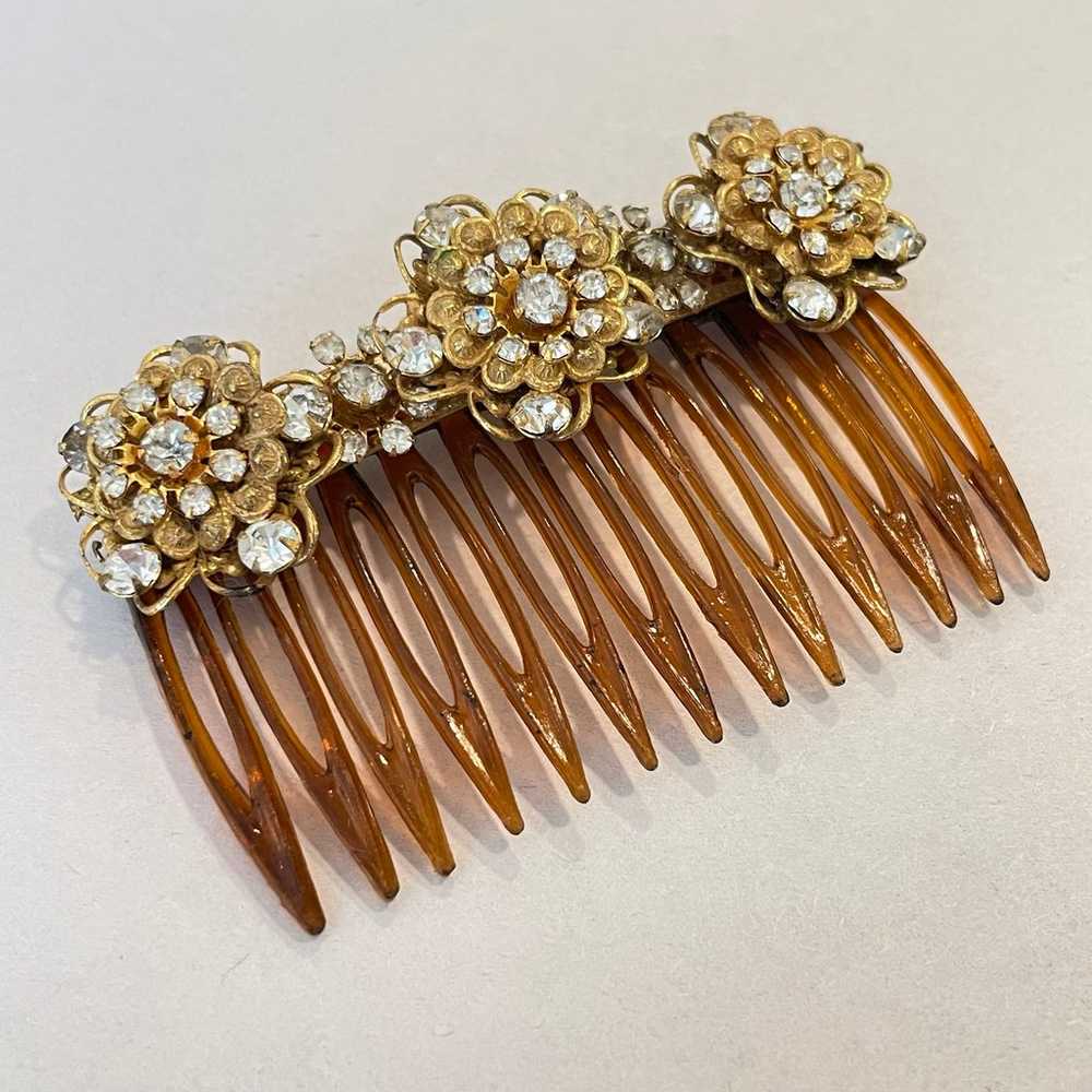 Vintage Miriam Haskell clip hair comb floral rhin… - image 10