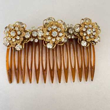 Vintage Miriam Haskell clip hair comb floral rhin… - image 1