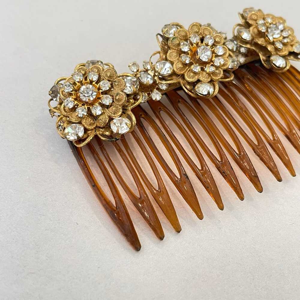 Vintage Miriam Haskell clip hair comb floral rhin… - image 2