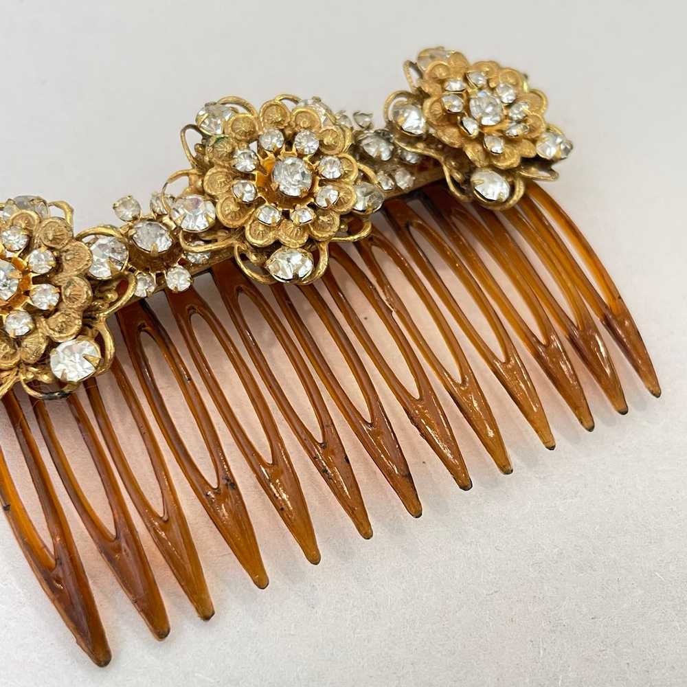 Vintage Miriam Haskell clip hair comb floral rhin… - image 3