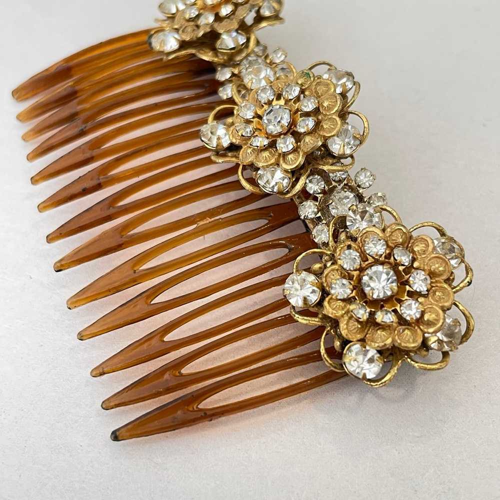 Vintage Miriam Haskell clip hair comb floral rhin… - image 4