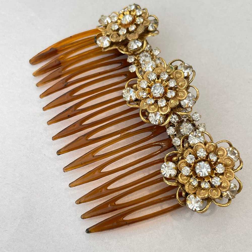 Vintage Miriam Haskell clip hair comb floral rhin… - image 5