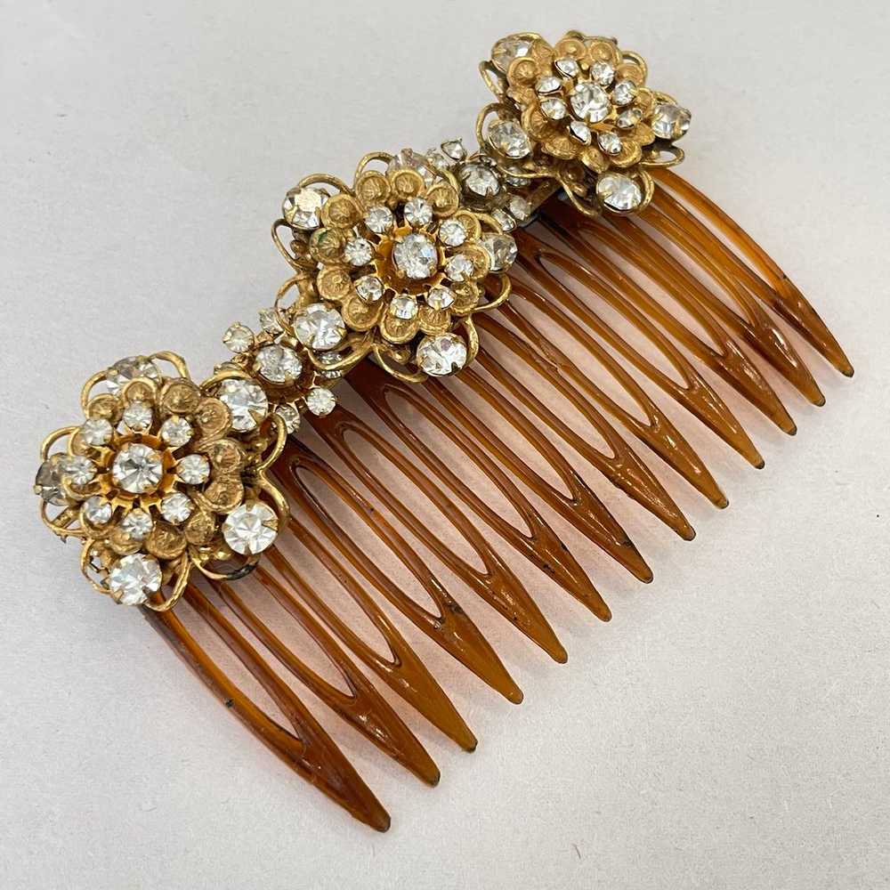 Vintage Miriam Haskell clip hair comb floral rhin… - image 6