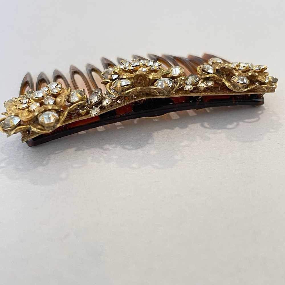 Vintage Miriam Haskell clip hair comb floral rhin… - image 9