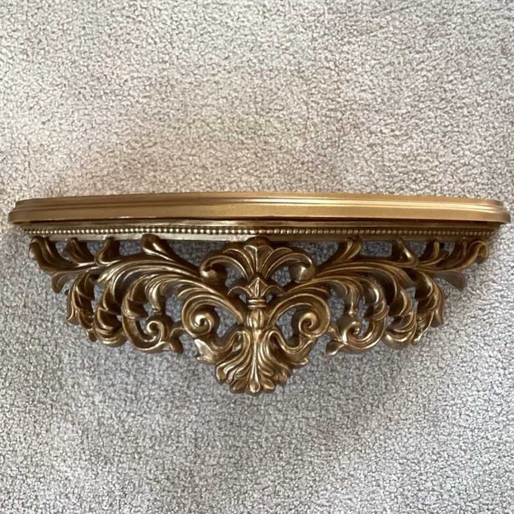 Vintage Gold Ornate Shelf With 2 Sconces - image 2