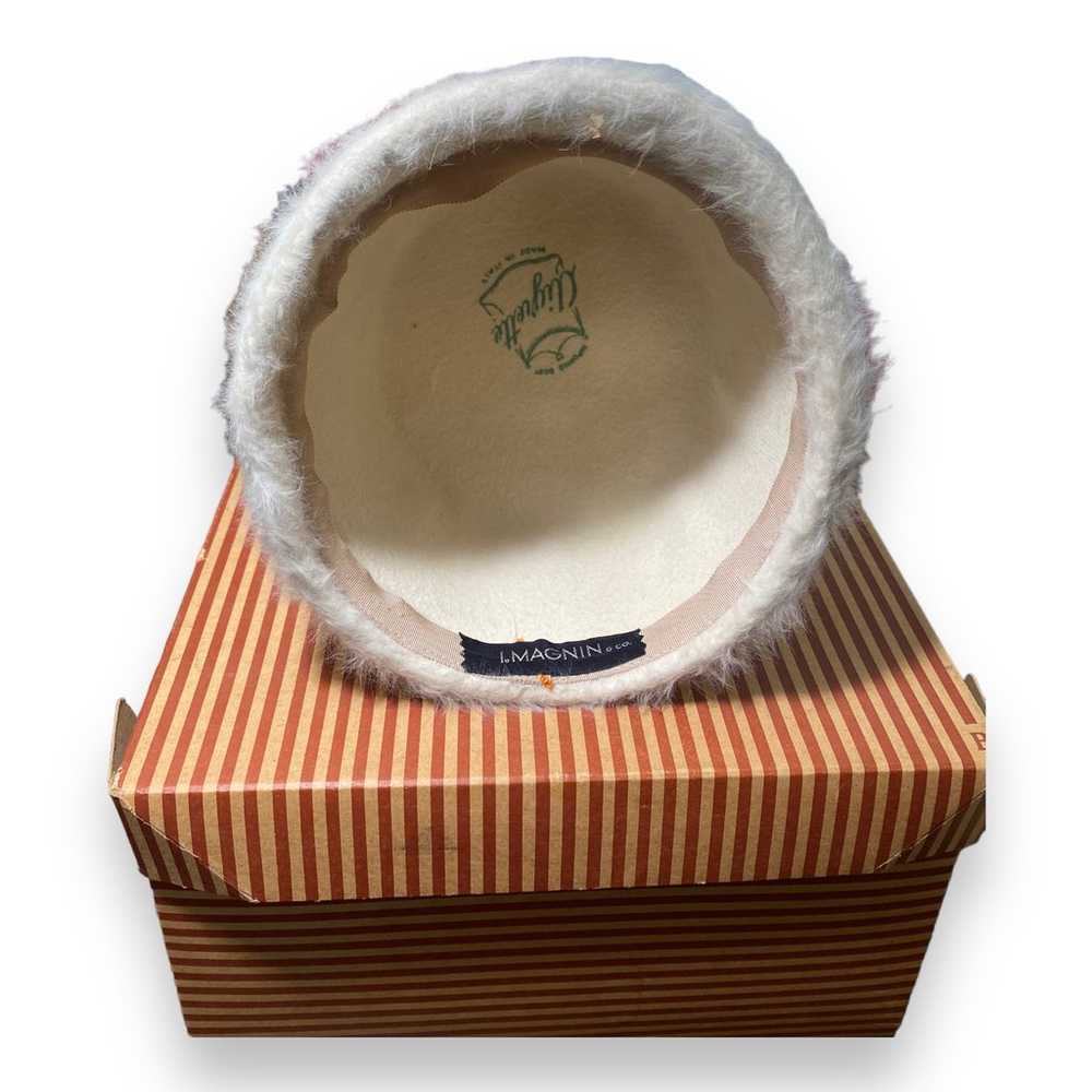 Vintage I MAGNIN Hatbox With Ivory Mink Fur Hat - image 6