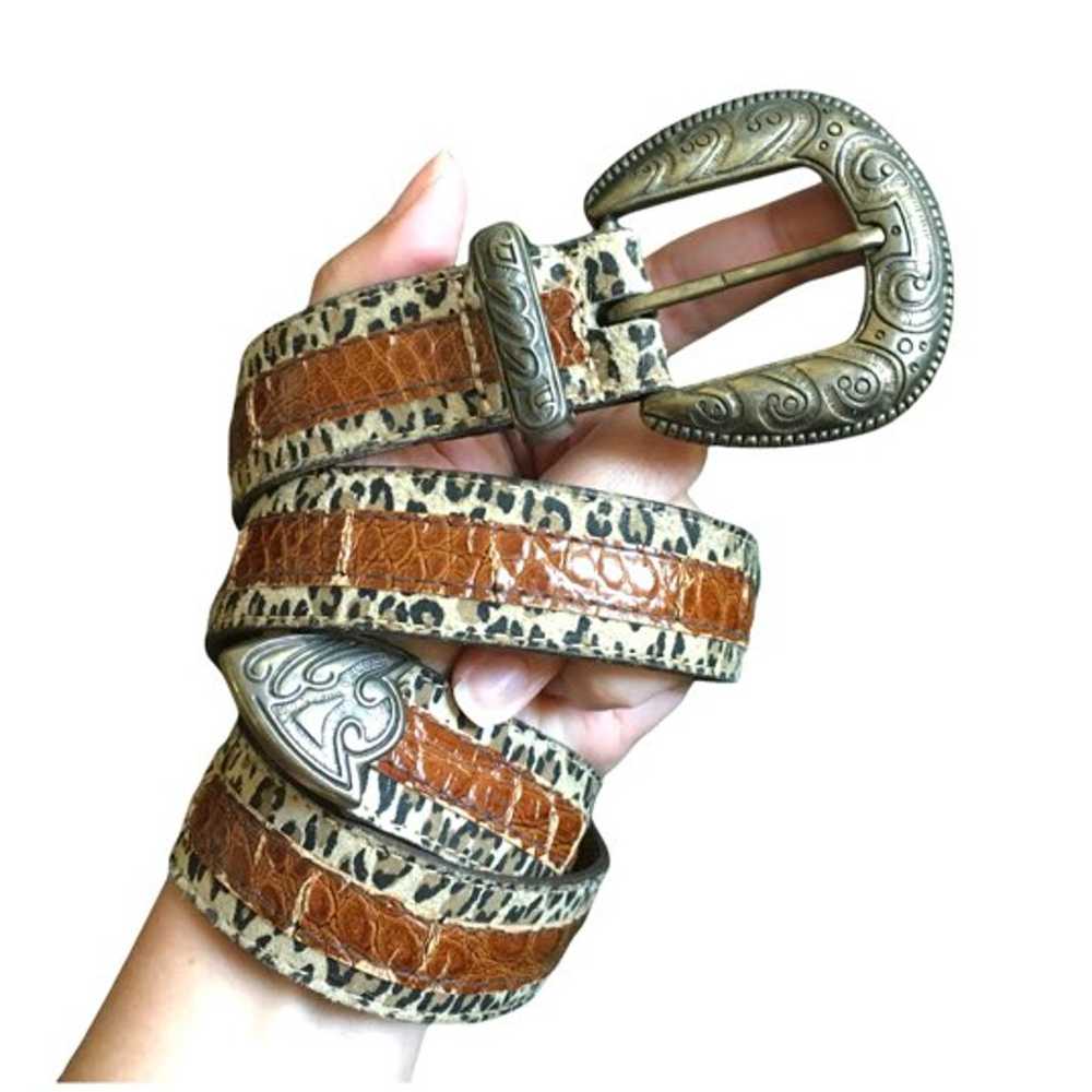 VTG suede leopard print belt - image 1