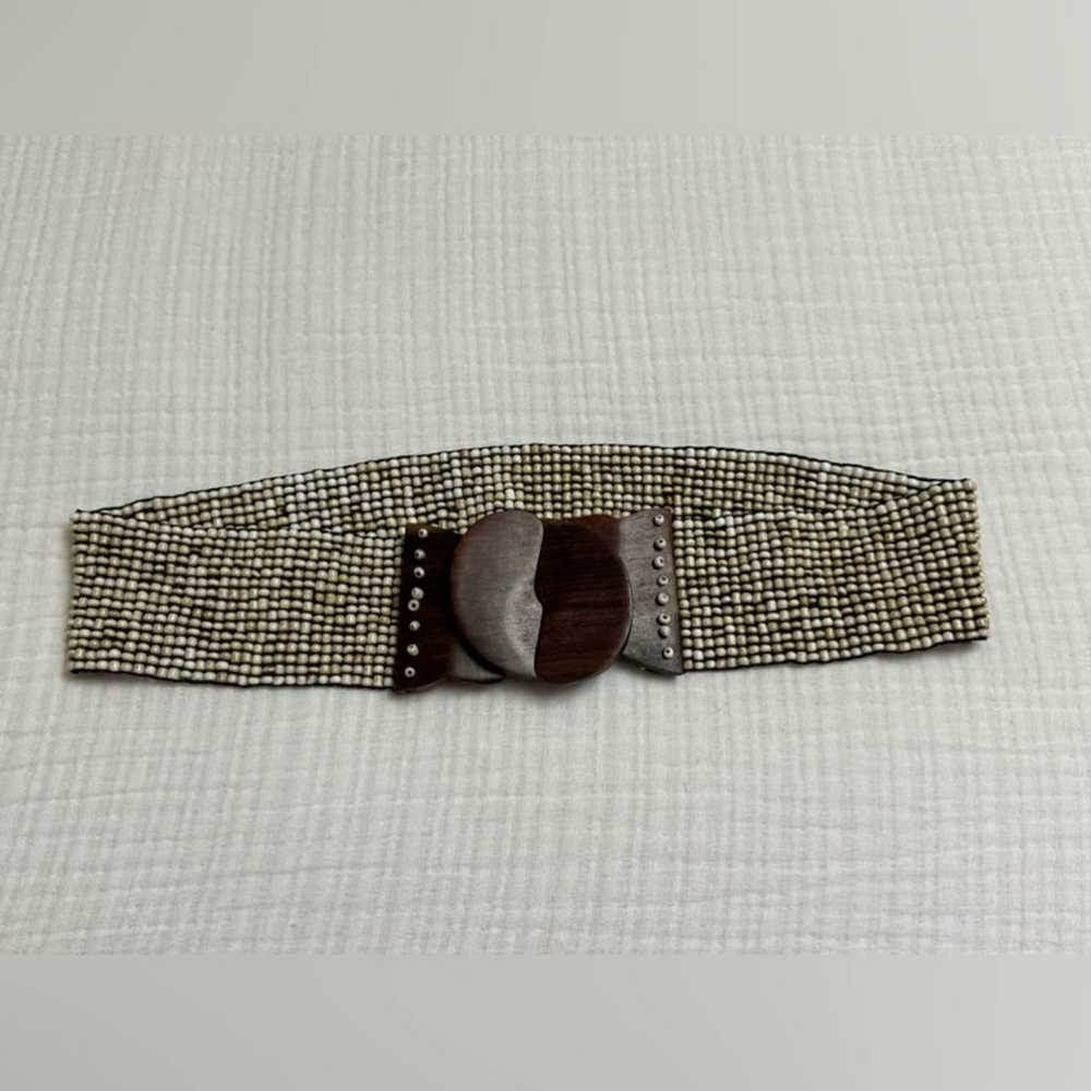 Vintage Bohemian Belt Stretch Glass Beaded Wood B… - image 4