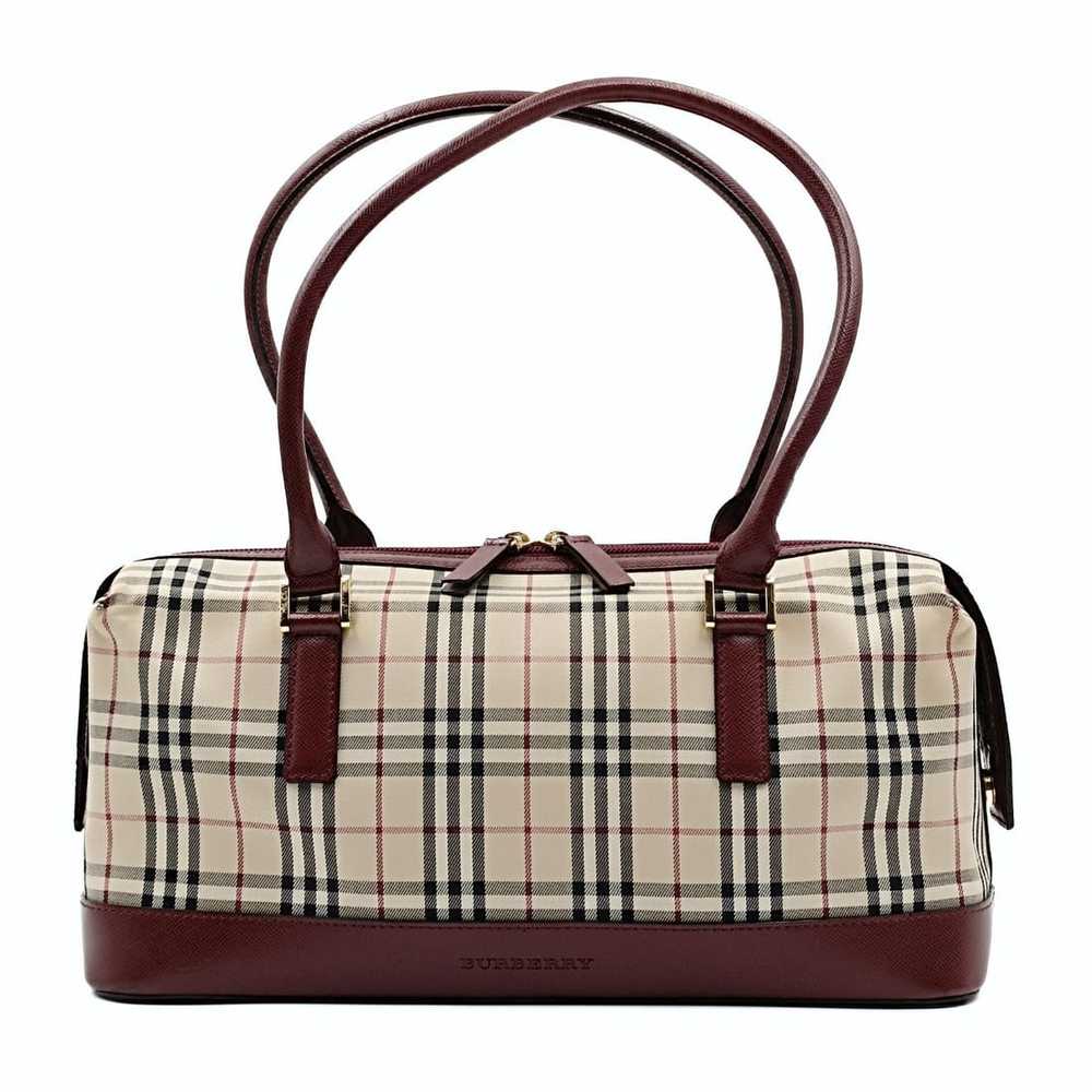 BURBERRY shoulder bag in burgundy check canvas an… - image 1