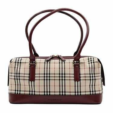 BURBERRY shoulder bag in burgundy check canvas an… - image 1