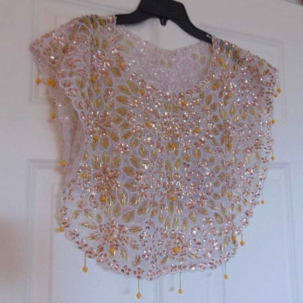 Women's Lace Sheer Sequin & Beaded Shawl Wedding … - image 3