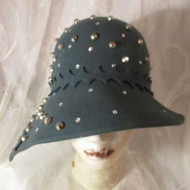 vintage Sylvia studded wool felt cloche