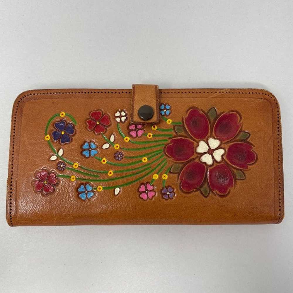 Vintage 70's Rosas Tooled Leather Wallet Mexico M… - image 1