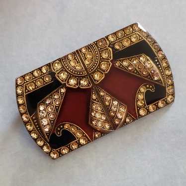 Vintage Art Deco Red Enamel & Rhinestone Brooch - image 1