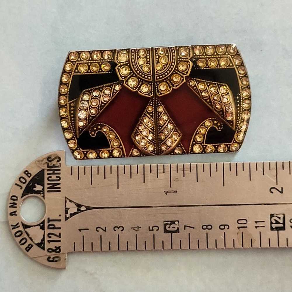 Vintage Art Deco Red Enamel & Rhinestone Brooch - image 7