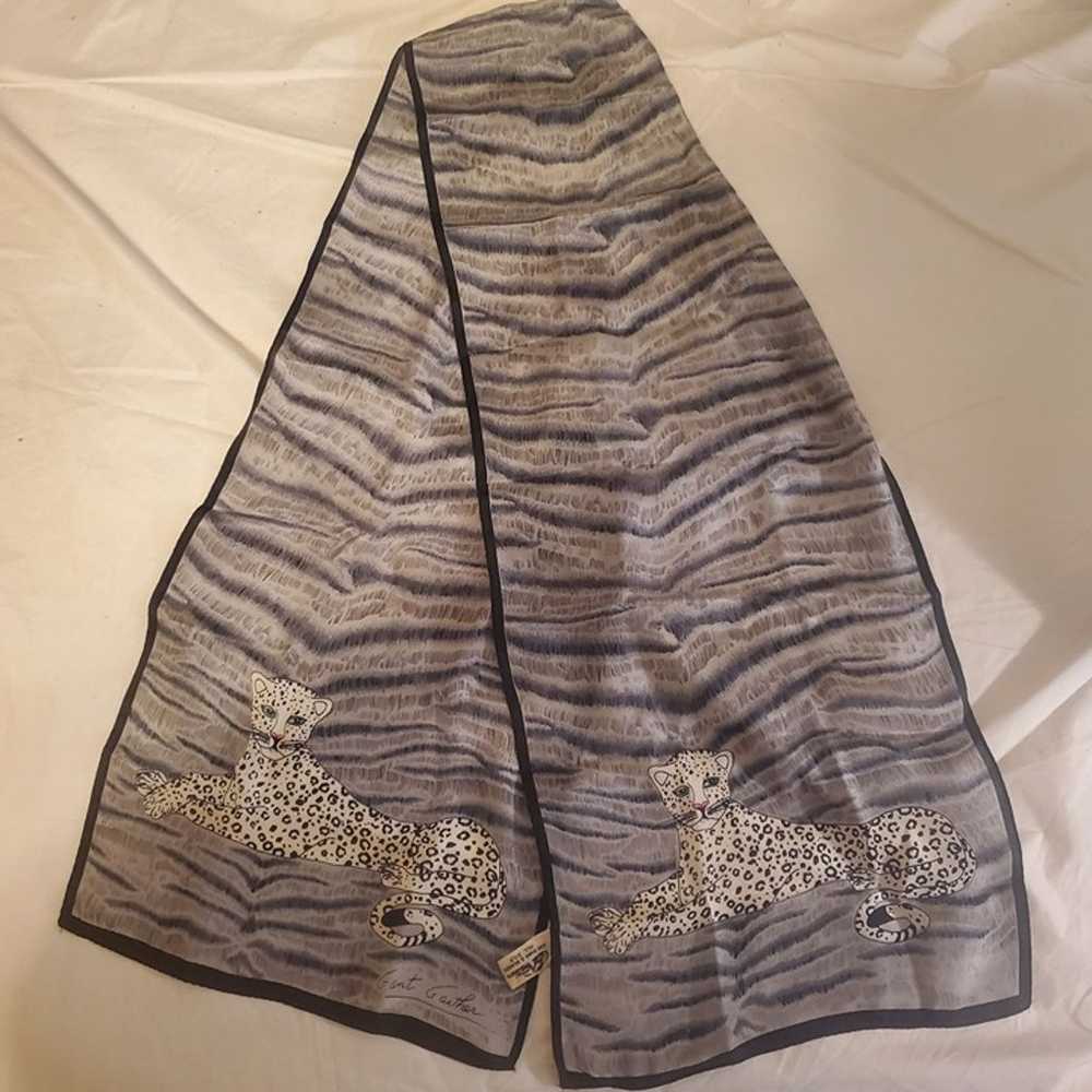 Rare Vintage Scarf Leopards 11x58in Imported Silk… - image 11