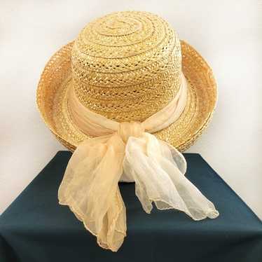 Vintage Bloomingdales Straw Hat Made in Italy Rib… - image 1