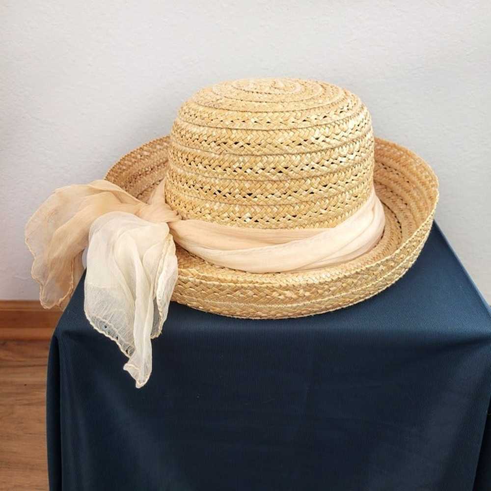 Vintage Bloomingdales Straw Hat Made in Italy Rib… - image 2