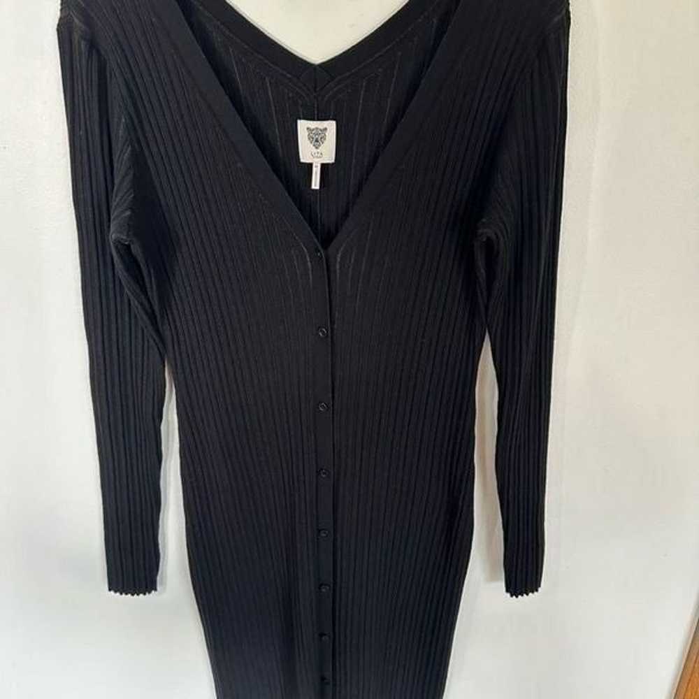 LITA by Ciara Black Rib V Neck Cardigan Button Fr… - image 7