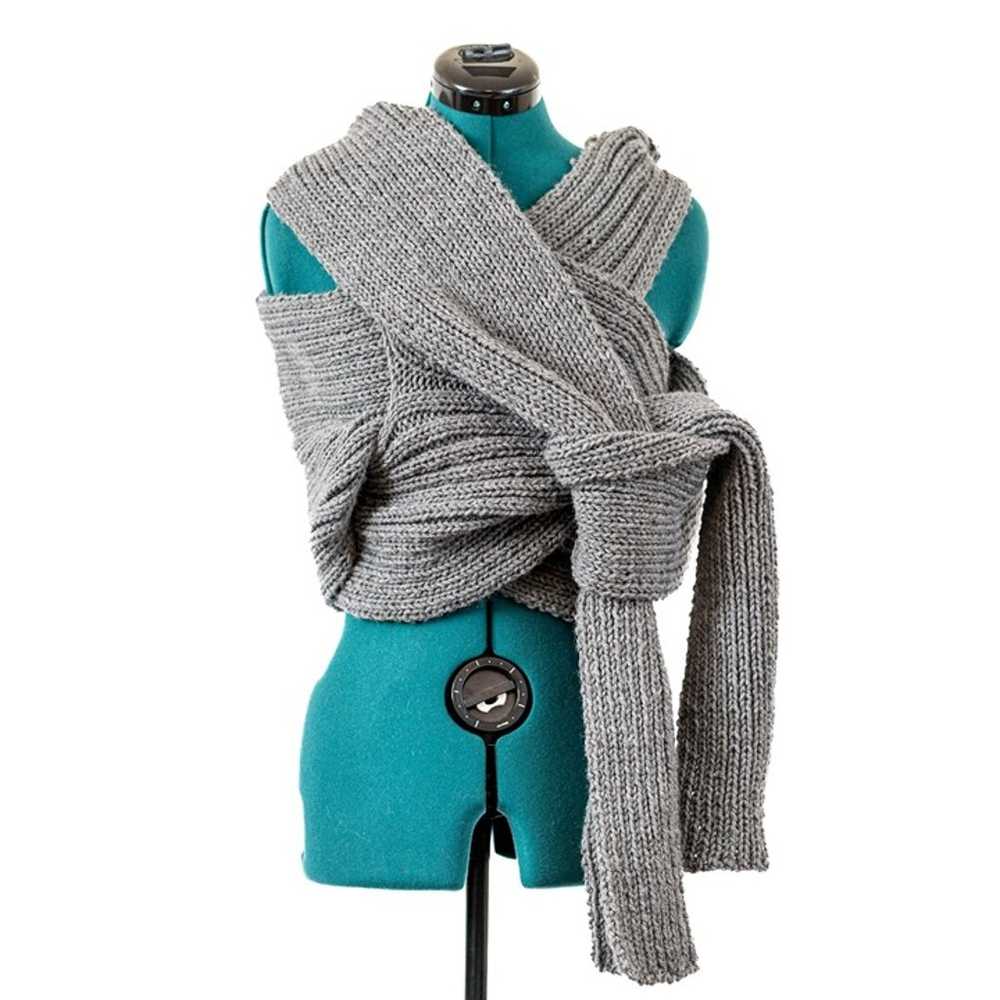 Handmade Knit Hooded Scarf Wrap Grey Multi Use Co… - image 1