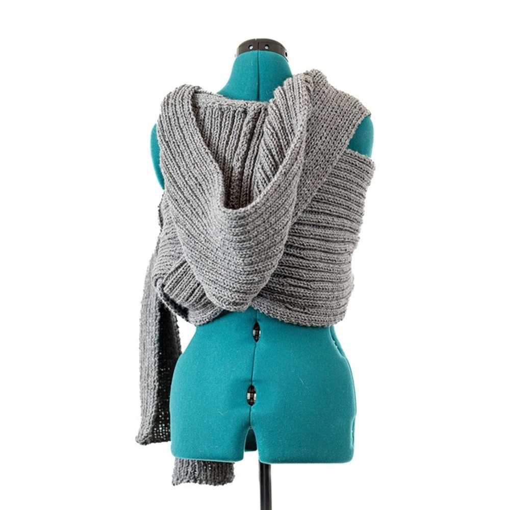 Handmade Knit Hooded Scarf Wrap Grey Multi Use Co… - image 2