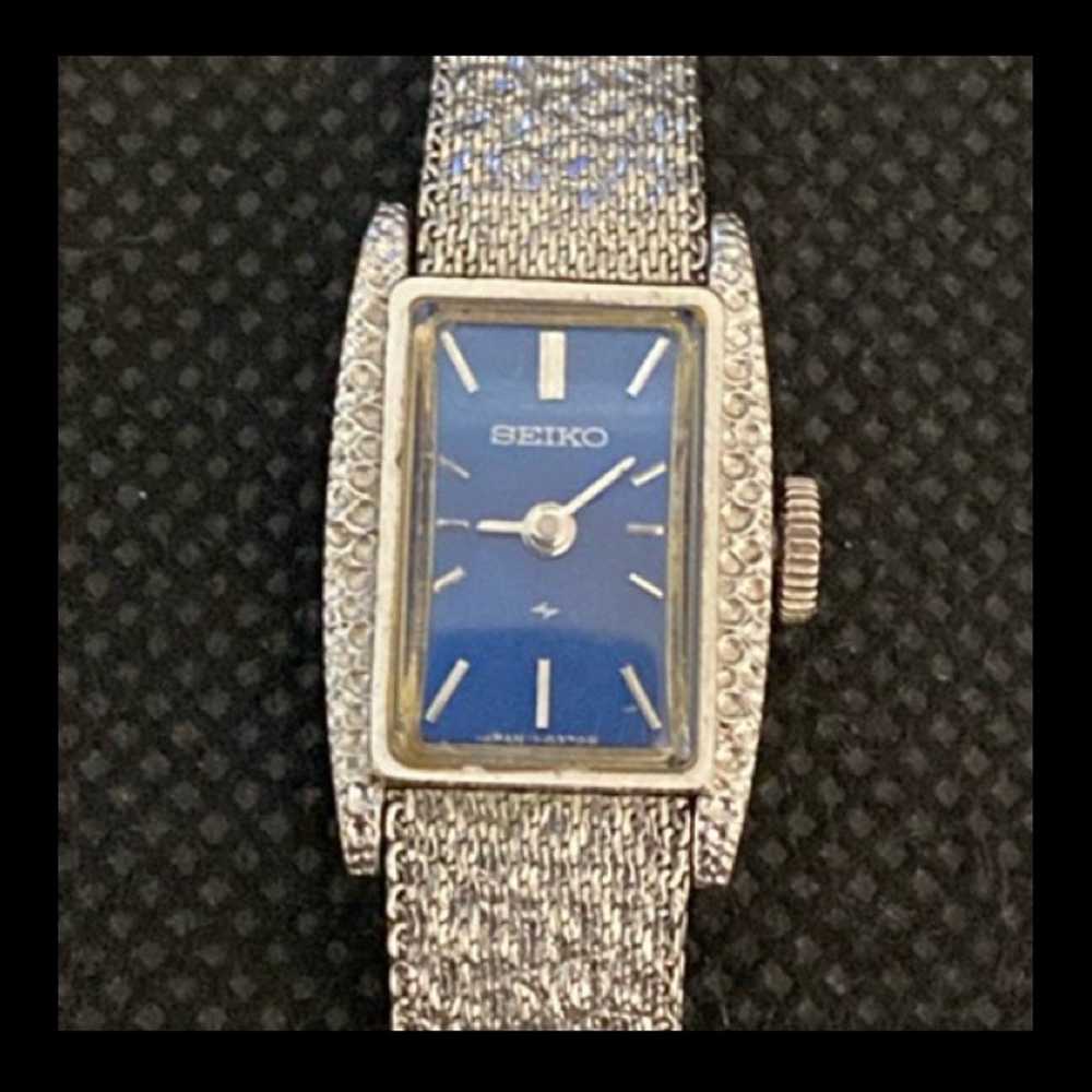 Vintage rare Seiko stainless mesh bracelet blue d… - image 1