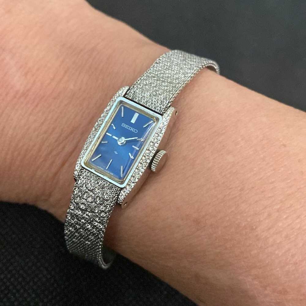 Vintage rare Seiko stainless mesh bracelet blue d… - image 2