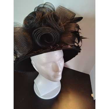 Vintage Wedding/Formal Ladies Hat Black With Flow… - image 1