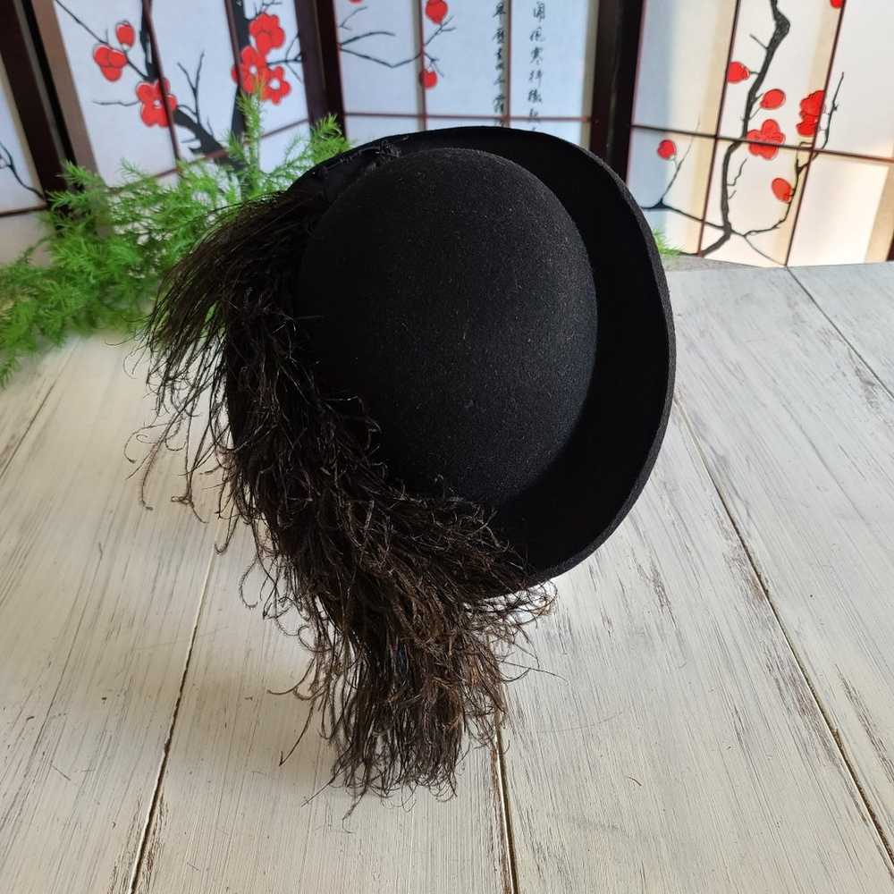 Vintage Wool Felt Maribou Feather Hat Sz 7 - image 2