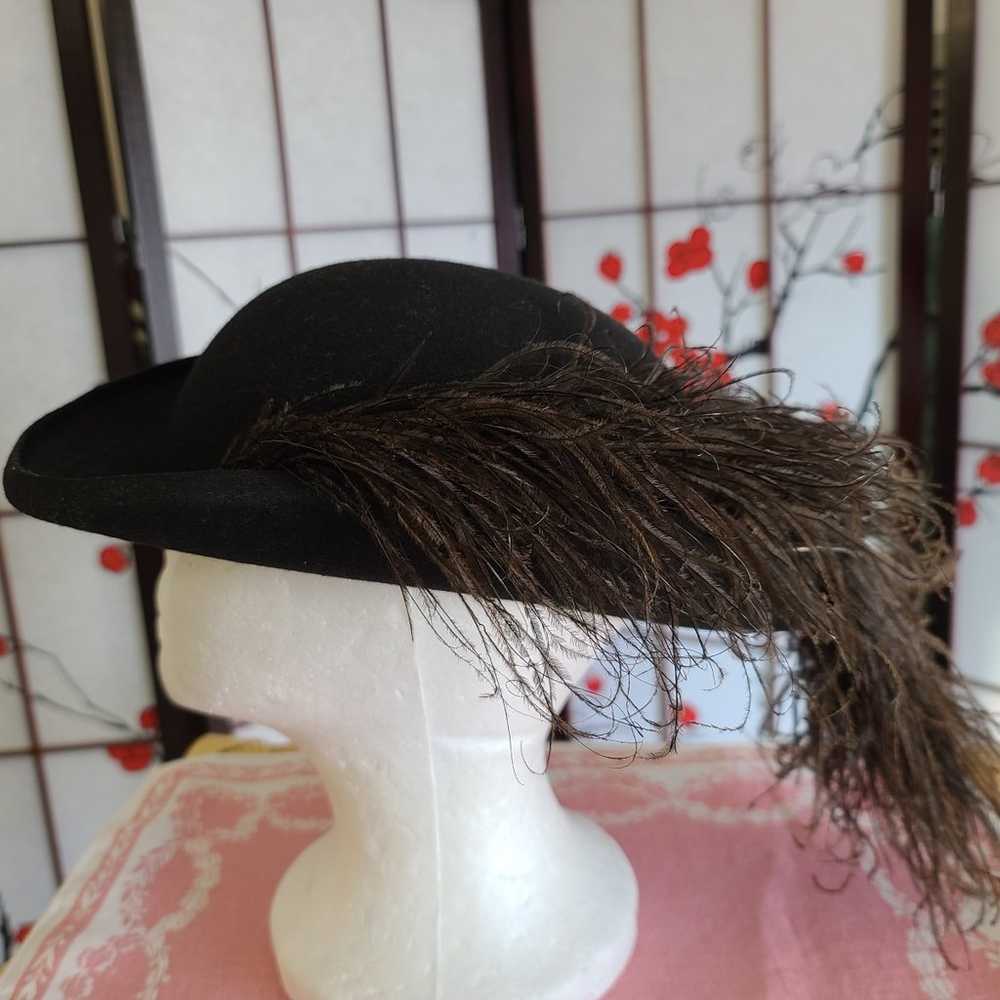 Vintage Wool Felt Maribou Feather Hat Sz 7 - image 3