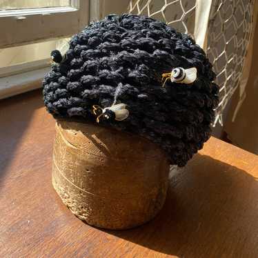 Vintage 1960s Black Beehive with Bees Millinery Ha