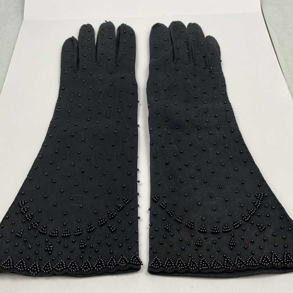 Vintage Black Leather Beaded Gloves - image 1