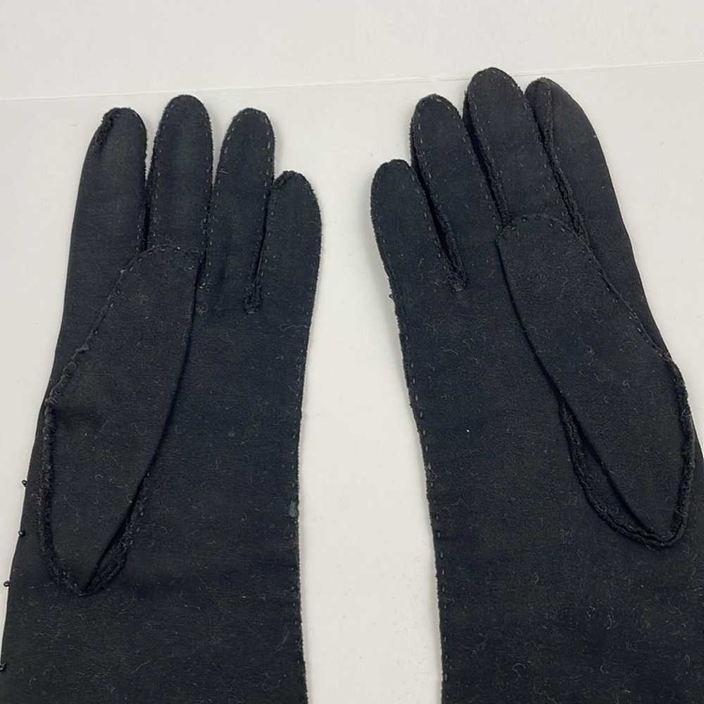 Vintage Black Leather Beaded Gloves - image 5